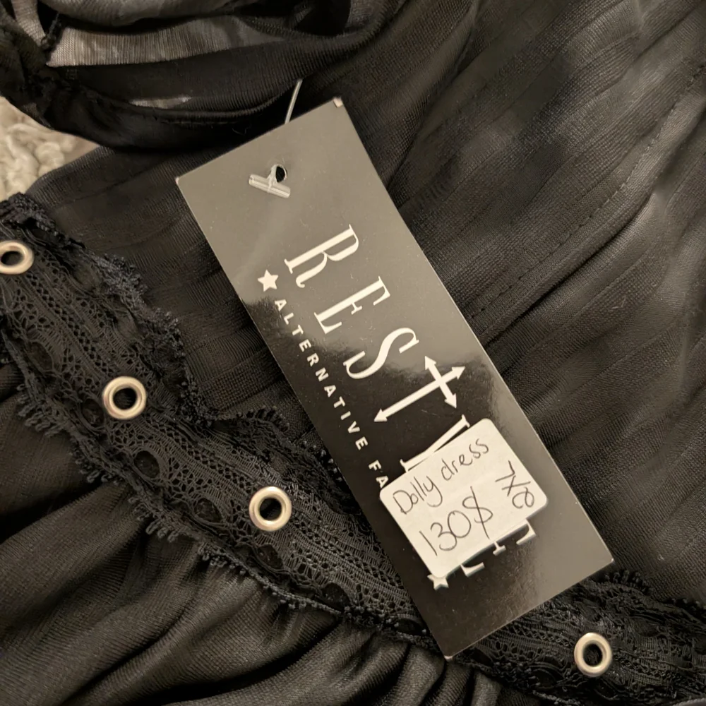 Black Mini Dress with Eyelet Details - Picture 3 of 6